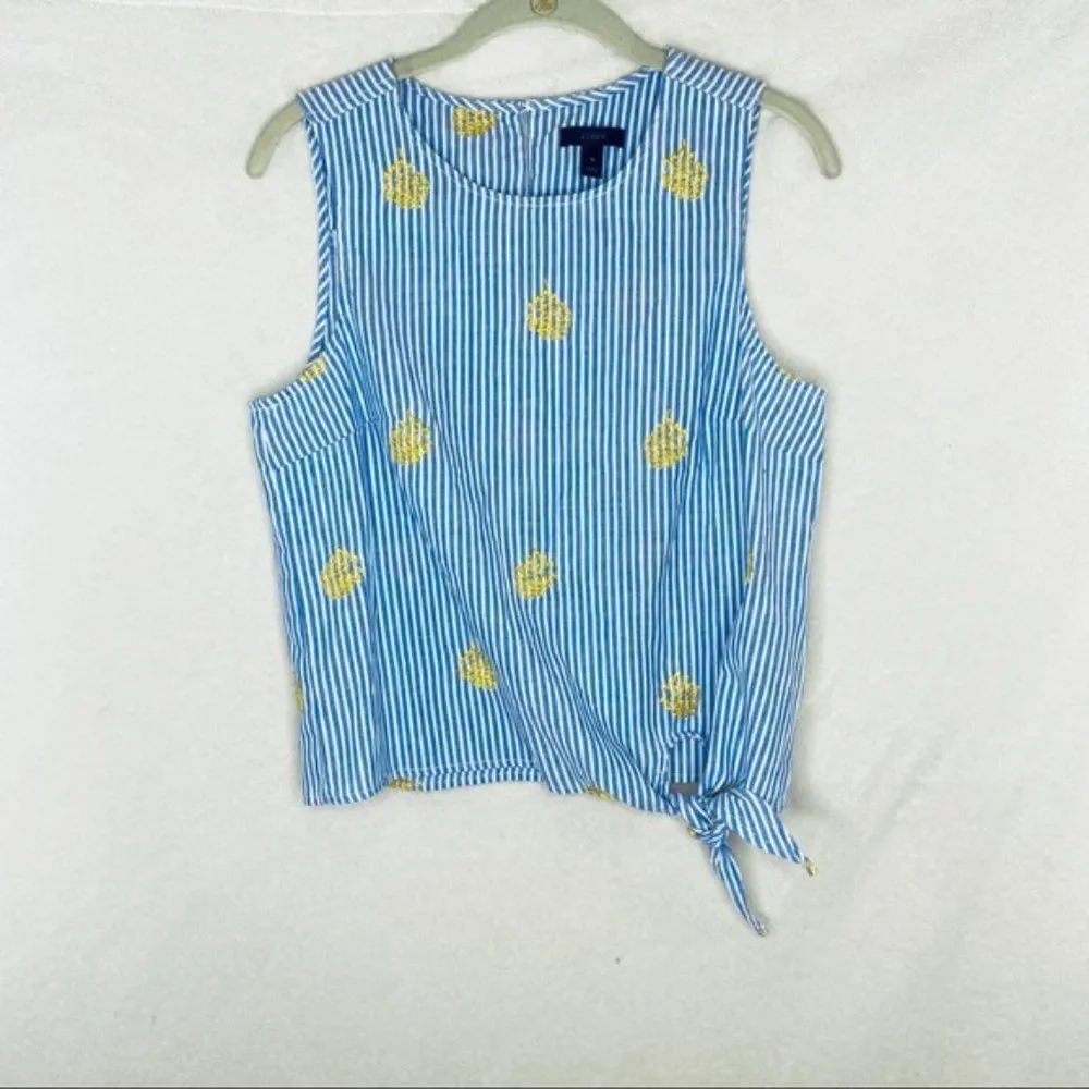 New J. Crew Embroidered Pineapple Side-tie top Medium M 8 - Picture 3 of 9